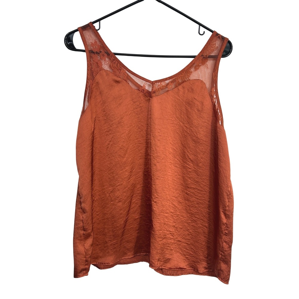 Satin‎ Lace Trim Tank Top Large Rust Orange Boho Romantic Ethereal Cottagecore